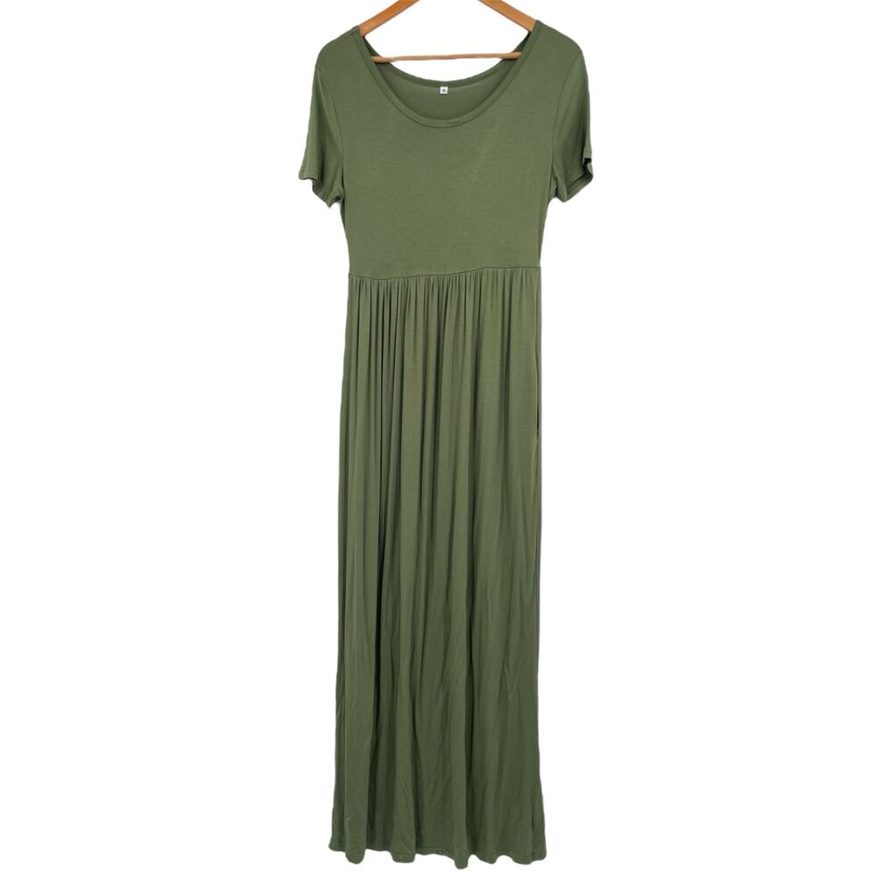 Olive Green Stretchy Maternity Baby Shower Pregnant Party Photos Maxi Dress M